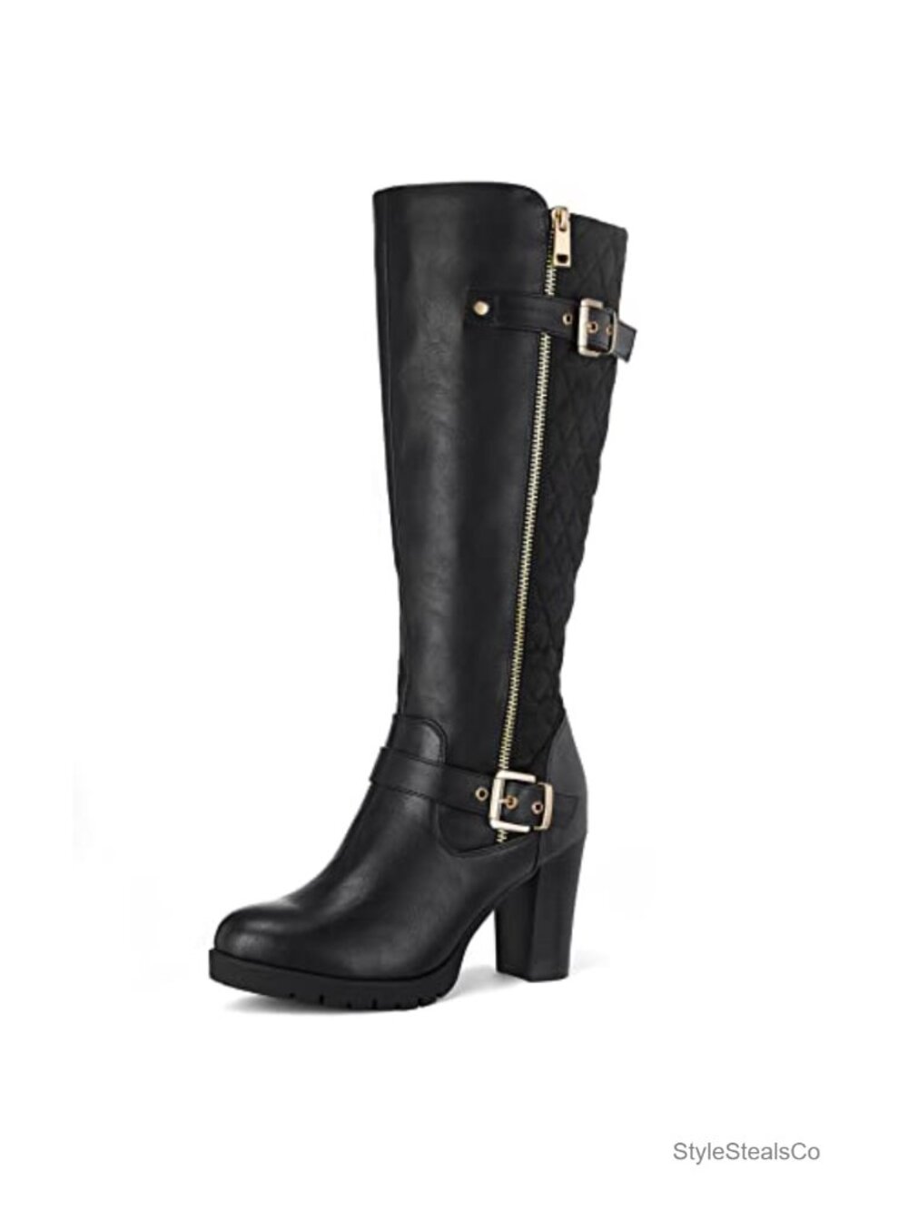 Women's Knee High Boots Chunky Block Heel Side Zipper PU Suede